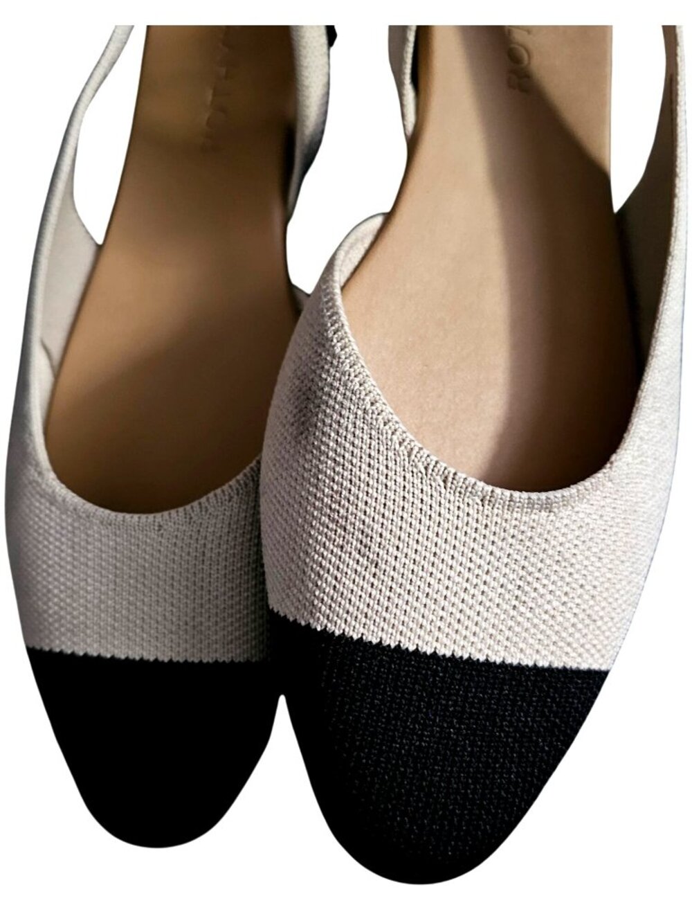 Rothys Womens Pointed Toe Slingback Flats Beige & Black Size 8 Sustainable Knit - Picture 5 of 11